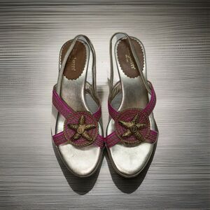 Eric Javits Woven Starfish Thong Slingback Kitten Heel Sandal Shoes Size 8